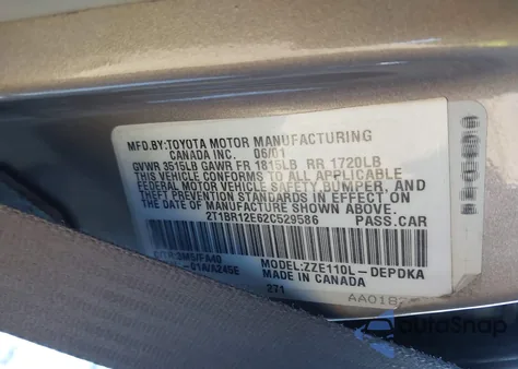 2002 Toyota Corolla Le from USA, damaged, VIN 2T1BR12E62C529586